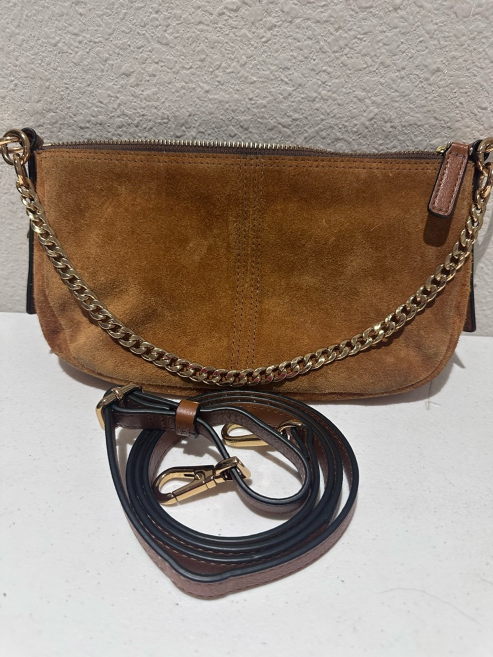 Fossil Jolie Leather Small Crossbody baguette Bag brown